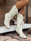 Chic Floral Embroidered Chunky Heel Western Boots for Effortless Spring & Autumn Style