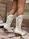 Chic Floral Embroidered Chunky Heel Western Boots for Effortless Spring & Autumn Style