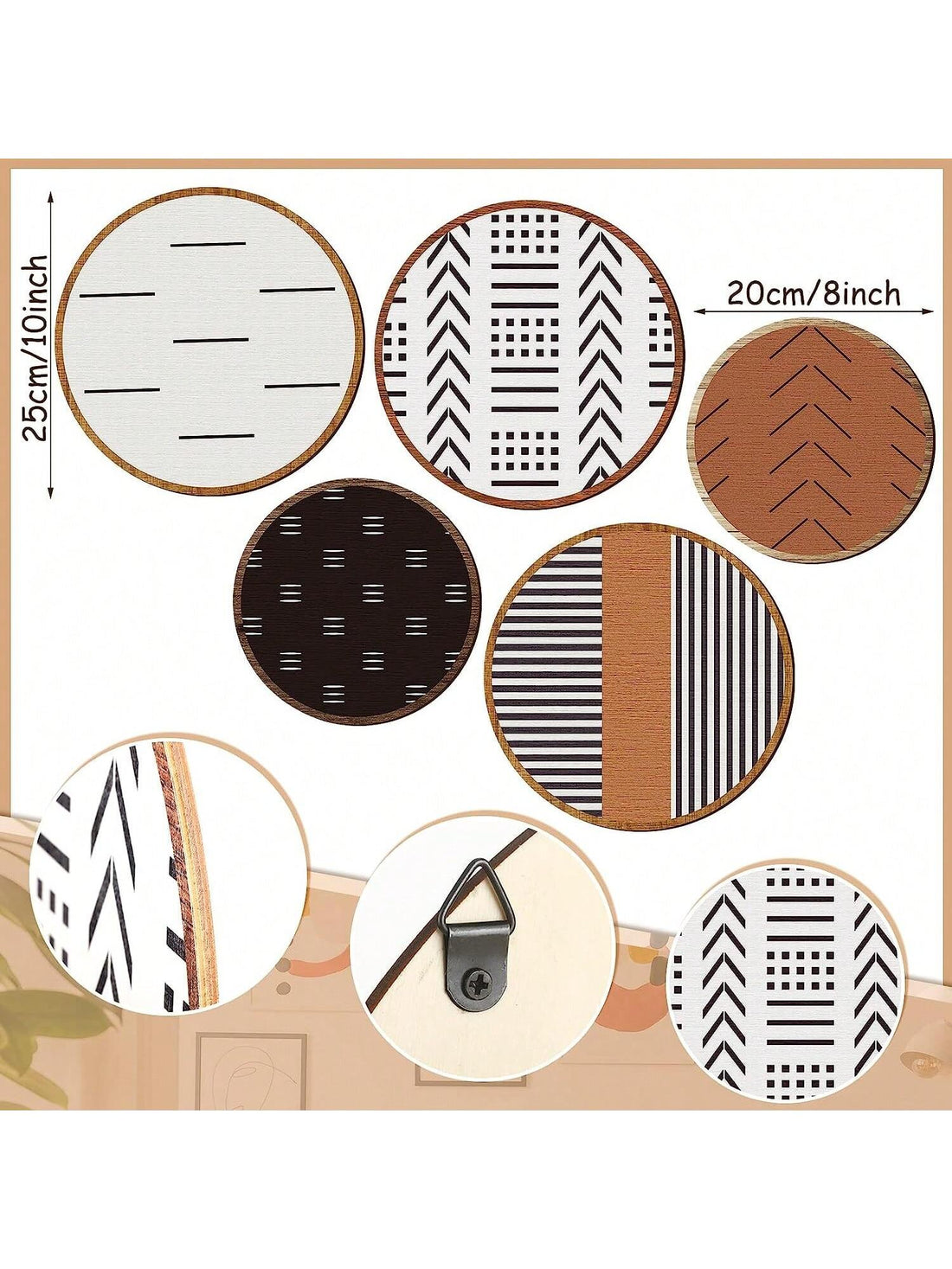 Enhance your home with our Boho Chic Wooden Round Wall Art. Featuring a unique and stylish design, this wall art adds a touch of rustic charm to any room. With its versatile size, it can be hung in any room for a bohemian touch. Elevate your home decor with our wooden round wall art.