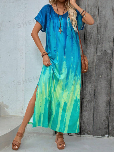 Summer Chic: Ladies Graffiti Gradient Printed Dress