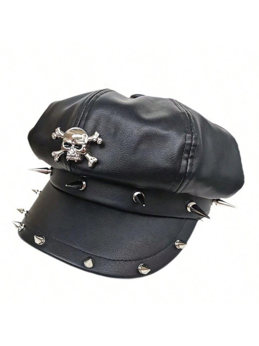 Punk Street Style PU Leather Octagonal Hat: A Cool Addition to Your Daily Look