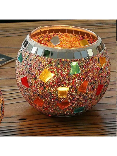 European Elegance: Flag Mosaic Glass Ball Candlestick for Candlelight Dinners and Home Decoration