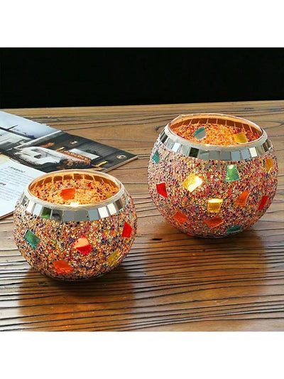 European Elegance: Flag Mosaic Glass Ball Candlestick for Candlelight Dinners and Home Decoration