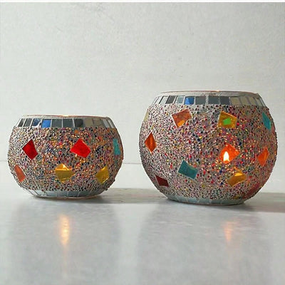 European Elegance: Flag Mosaic Glass Ball Candlestick for Candlelight Dinners and Home Decoration