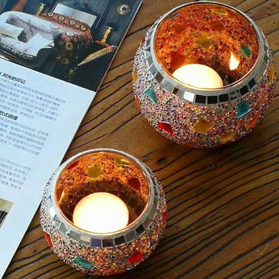 European Elegance: Flag Mosaic Glass Ball Candlestick for Candlelight Dinners and Home Decoration