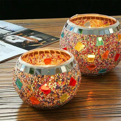 European Elegance: Flag Mosaic Glass Ball Candlestick for Candlelight Dinners and Home Decoration