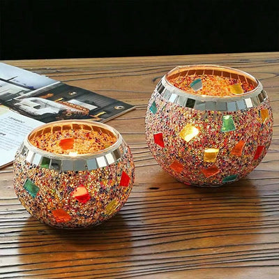 European Elegance: Flag Mosaic Glass Ball Candlestick for Candlelight Dinners and Home Decoration