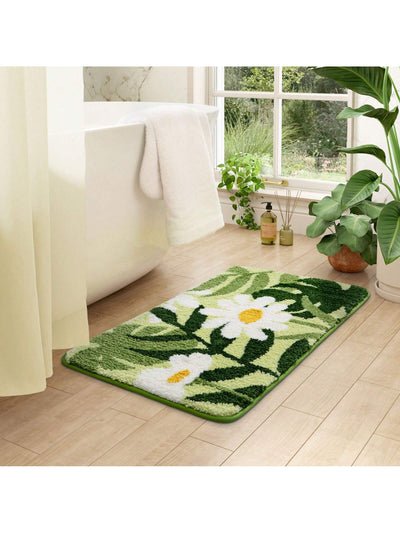 Monstera Deliciosa Embossed Leaf Shaped Bathroom Rug - Non-Slip and Absorbent