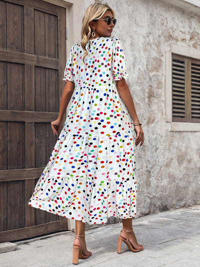 Chic and Colorful:  Geometric Print Bubble Sleeve Dress