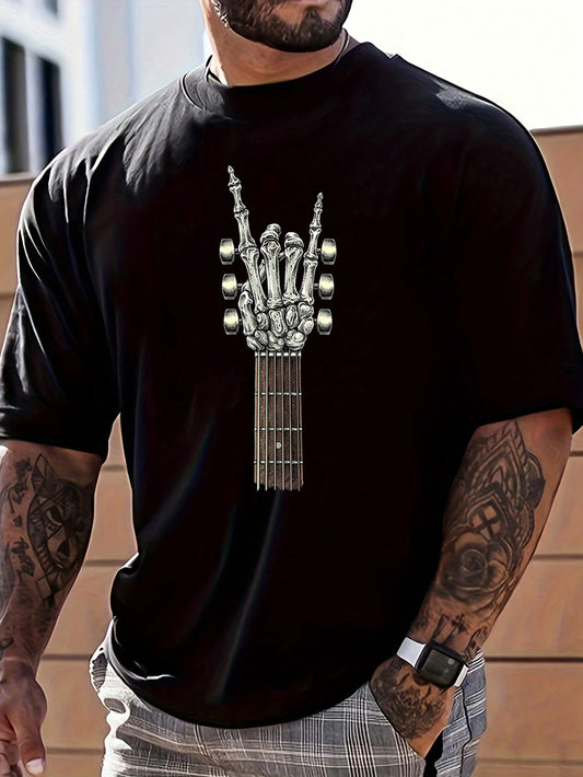 Rock On with the Guitar Neck Rock & Roll Skeleton Men's T-Shirt