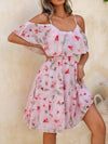 Romantic Flower Printed Off-The-Shoulder Ruffle Strap Summer Dress