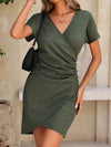 Chic and Classy: Button Detail Ruched Wrap Hem Dress