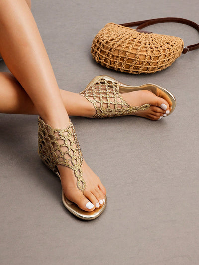 Sparkling Steps: Women's Rhinestone Ankle High Flat Sandals