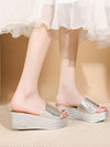 Women Thick Bottom Wedge Heel Sandals Gold & Silver High Heel Slippers