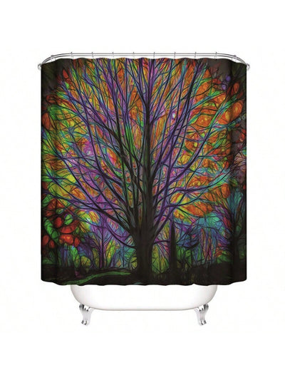 Vibrant Abstract Colorful Tree Shower Curtain Set with Bath Mats - 4 Piece Collection