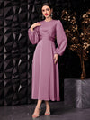 Elegant Solid Color Lantern Sleeve Maxi Dress - Perfect for Evening Parties