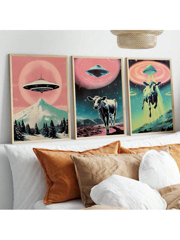 Add a touch of unique cosmic charm to your home with our Interstellar Herd 3-piece UFO Highland Cattle Themed Decorative Painting Set. Featuring vibrant colors and intricate details, these paintings are sure to impress and elevate any room's decor. Crafted with high-quality materials, these paintings will bring joy and personality to your space.