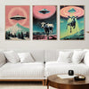 Interstellar Herd: 3-Piece UFO Highland Cattle Themed Decorative Painting Set