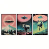 Interstellar Herd: 3-Piece UFO Highland Cattle Themed Decorative Painting Set