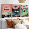 Interstellar Herd: 3-Piece UFO Highland Cattle Themed Decorative Painting Set