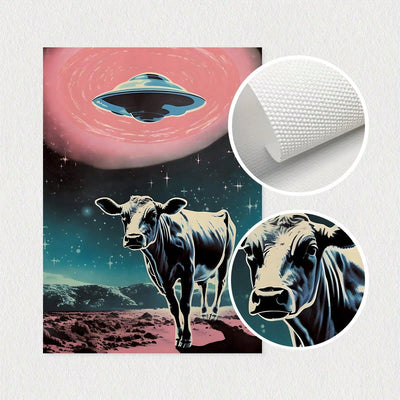 Interstellar Herd: 3-Piece UFO Highland Cattle Themed Decorative Painting Set