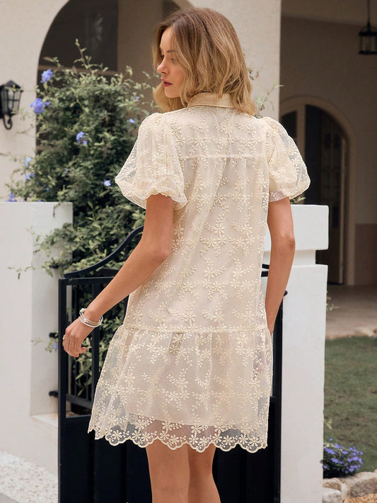 Chic and Stylish: Women's Short Embroidered Mesh Cardigan Dress