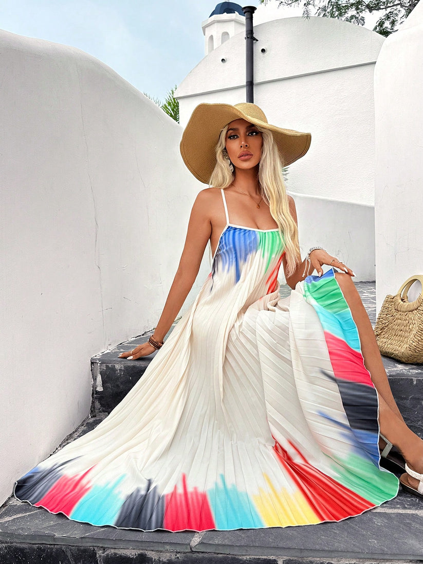 Camilladress Spaghetti Strap High Waist Tropic Print Maxi Holiday Dress