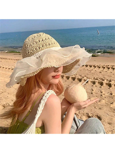 Japanese Elegance: Lace Brim Sun Hat for Women - Perfect for Summer Vacation, Beach, and Sun Protection