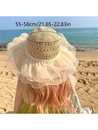 Japanese Elegance: Lace Brim Sun Hat for Women - Perfect for Summer Vacation, Beach, and Sun Protection