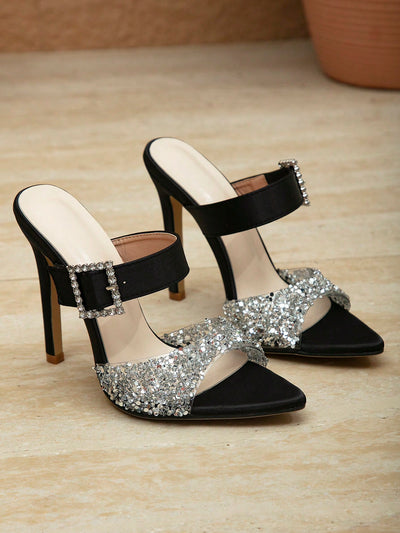 Dazzle in Diamonds: Black High Heeled Dress Shoes