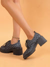 Retro Chic: Women's High Heel Formal Shoes with Plaid & Patchwork Detailing