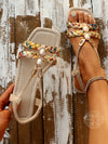 Vacation-Ready Beaded Flat Sandals: Stylish Solid Color for Women and Students