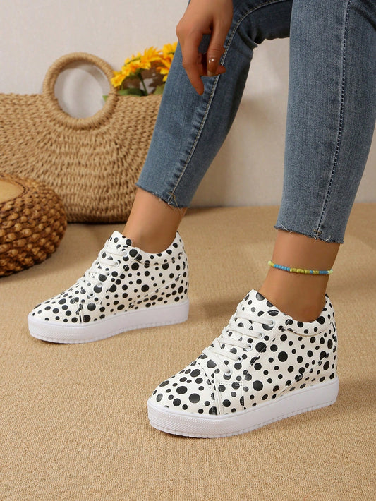 Upgrade your wardrobe with our Step Up Your Style: Polka Dot Leather Platform Shoes. These stylish shoes are versatile for any occasion and will elevate your look. With a trendy polka dot design and a comfortable platform, you'll be sure to make a statement wherever you go. Trust us, you won't want to take them off!