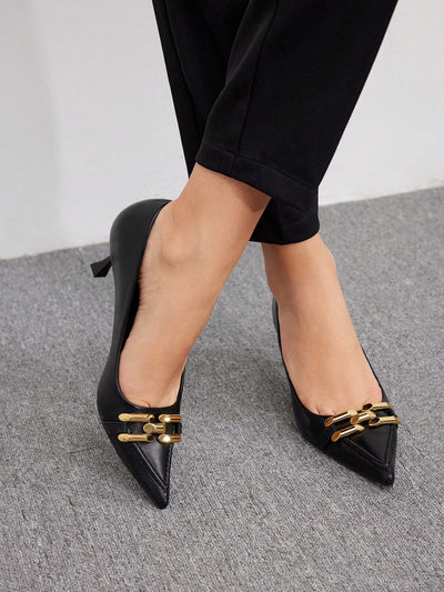 Chic Minimalist Metallic-Accent Pointed Toe High Heel Pumps for Effortless Elegance