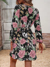 Floral Elegance: Clasi Lantern Sleeve Belted Dress