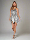 Women's Shimmering Silver Coated Asymmetrical Hem Cami Dress