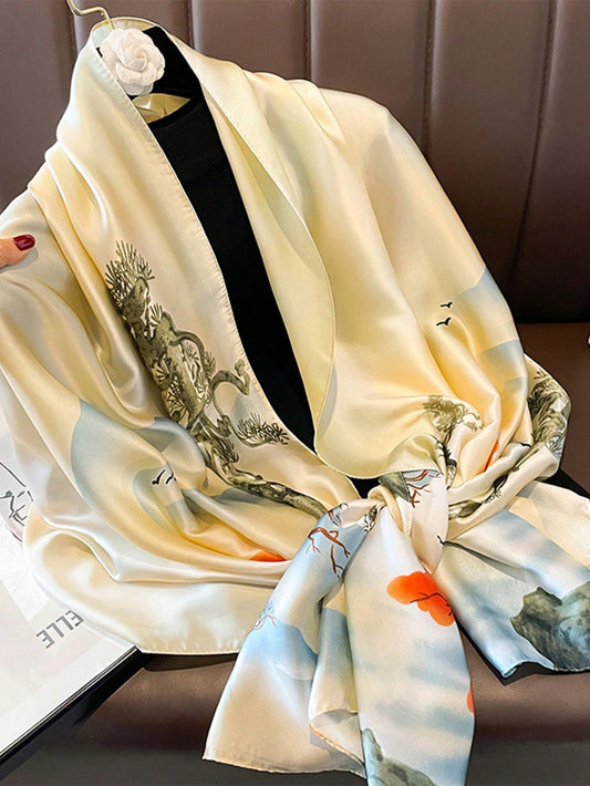 Embrace the beauty of nature with our Chic and Trendy Women's Landscape Printed Scarf. Made from high-quality materials, this scarf features a stunning landscape print that will elevate any outfit. With its chic and trendy design, this scarf is the perfect addition to your wardrobe.