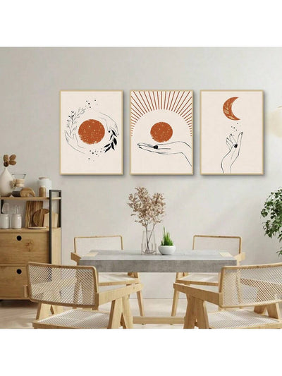 Boho Sun and Moon Line Pattern Wall Art Set - Vibrant Home Decor for Living Room and Bedroom