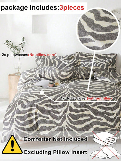 Chic Zebra Striped Duvet Cover Set: 3-Piece Modern Bedding for All Seasons