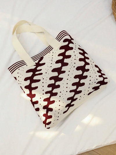 Chic and Stylish: Knitted Striped Tote Bag for Fashionable Travel and Shopping