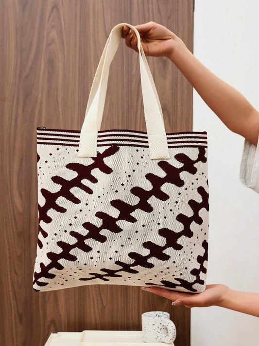 Chic and Stylish: Knitted Striped Tote Bag for Fashionable Travel and Shopping