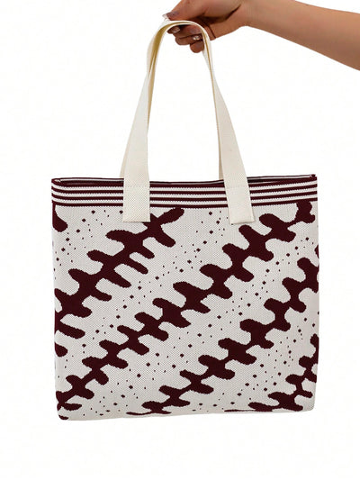 Chic and Stylish: Knitted Striped Tote Bag for Fashionable Travel and Shopping