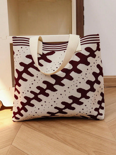 Chic and Stylish: Knitted Striped Tote Bag for Fashionable Travel and Shopping