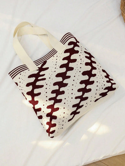 Chic and Stylish: Knitted Striped Tote Bag for Fashionable Travel and Shopping