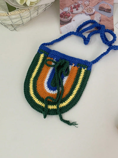 Rainbow Striped Knitting Hat & Bag Set: Vintage Crochet Fisherman Style