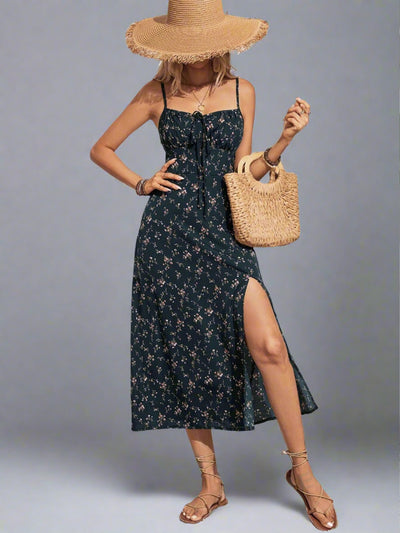 Frenchy Summer Vibes: Floral Print Spaghetti Strap Maxi Dress