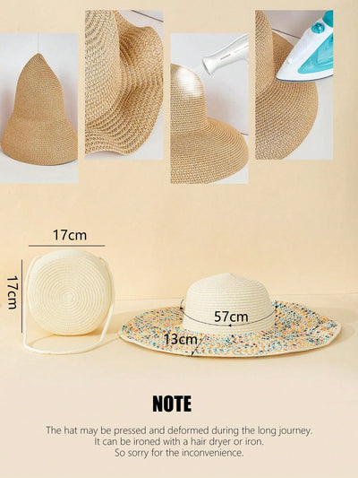 Beach Chic Essentials: Ivory Wide Brim Sun Hat and Straw Bag Set