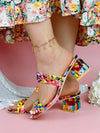 Elevate any outfit with our colorful rhinestone chunky heel <a href="https://canaryhouze.com/collections/women-canvas-shoes?sort_by=created-descending" target="_blank" rel="noopener">sandals</a>. The bold, vibrant rhinestones add a touch of glamour and the sturdy heel provides both style and comfort. Perfect for any occasion, these sandals are a must-have for any fashion-forward individual.
