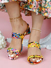Colorful Rhinestone Chunky Heel Sandals: Fashionable & Elegant Footwear