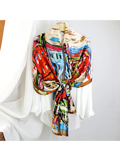 Elegant Simulated Silk Printed Scarf - Versatile Accessory for Stylish Looks